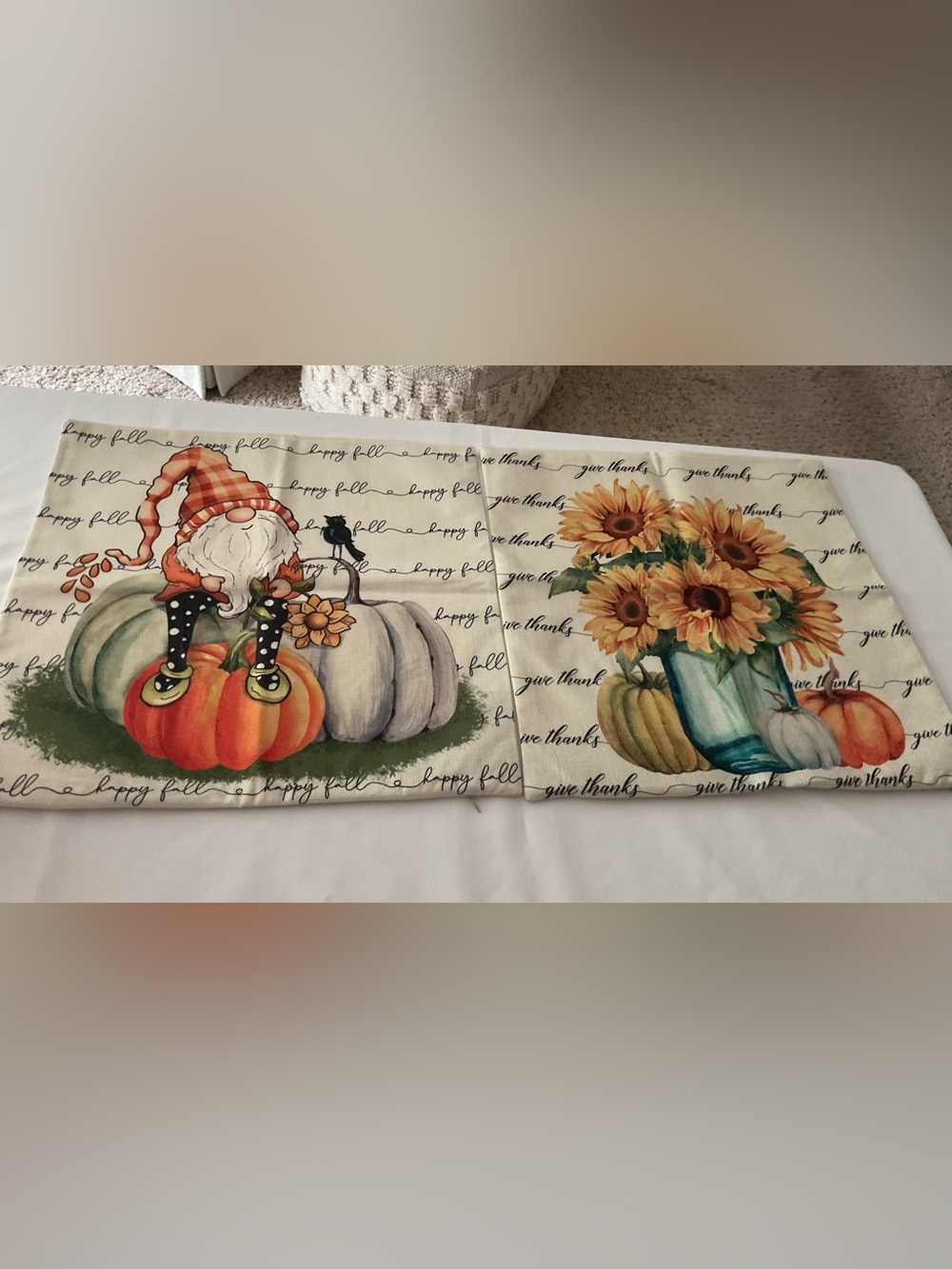 Set of 2 Autumn Sunflower & Pumpkin Decorative Pillow Covers